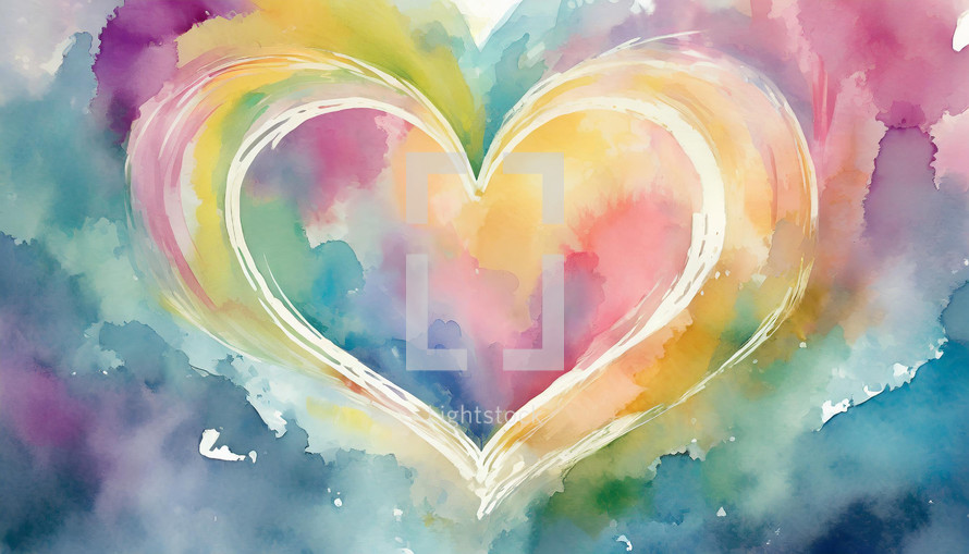 loose, sketch-style watercolor painting of heart in many colors