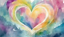 loose, sketch-style watercolor painting of heart in many colors