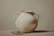 a rustic handmade ceramic jug overflowing with water