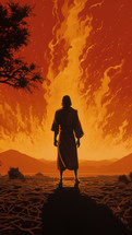 Moses standing before the burning bush
