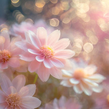 light pink daisy-like flowers with bokeh and soft blur effect