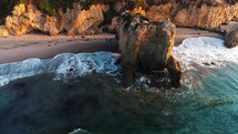 Aerial Malibu Beach El Matador State Park Ocean Shoreline Waves Crashing On Shore Drone