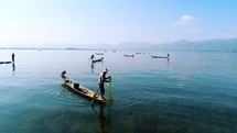 Aerial Inle Lake Fisherman Myanmar Burma Culture Travel Cinematic Drone