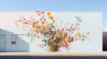 Wild flower growth mural painting on side of building