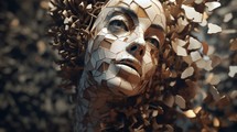 Generative AI Fragmented and distorted shapes creating a unique and abstract visual tapestry. in the form of a face