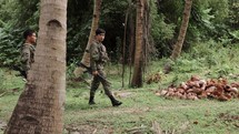 War Troops Asian Soldiers Walking Through Jungle Abuse Violence Trama Asia Myanmar Vietnam War Military Fatigues Refugee