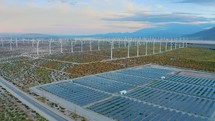 Renewable Energy Drone Aerial Power Plant Solar Panels Sun Wind Mill Windmills