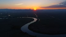Beautyful Asian River Sunset Landscape Jungle Cinematic Aerial Flyover Drone