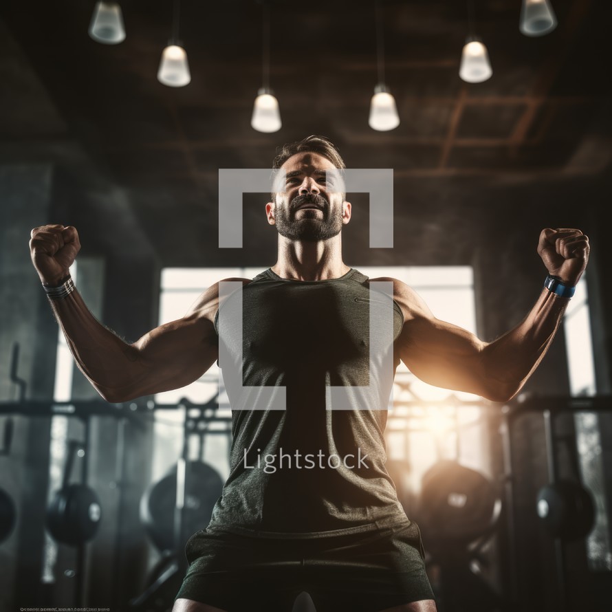 Stock image of a fitness trainer conducting a high-intensity workout, energetic and motivating atmosphere Generative AI