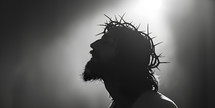Jesus with crown of thorns, copy space in black and white