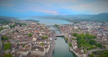 Aerial Push In Zurich Switzerland Establishing Shot 