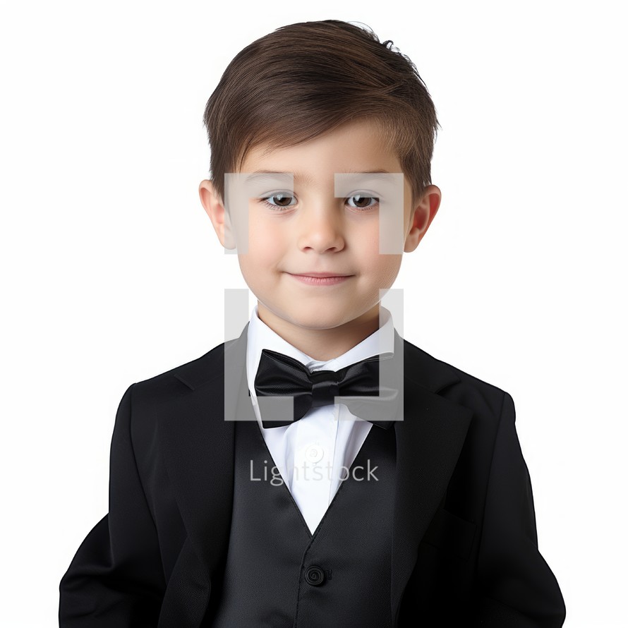 Stock image of a child in a formal outfit on a white background Generative AI