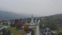 Aerial Church New England Foggy Day Mountians New York Vermont Drone