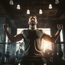 Stock image of a fitness trainer conducting a high-intensity workout, energetic and motivating atmosphere Generative AI