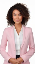 Stock image of a woman in professional attire against a white backdrop Generative AI
