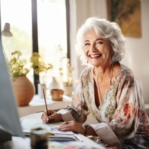 Stock image of an older woman painting or doing artwork, expressing creativity and passion Generative AI