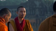 Buddhist Monks At Angkor Wat Ruins Cinematic Temple Siem Reap Cambodia 4K