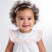 Stock image of a baby girl in a dress against a white background Generative AI