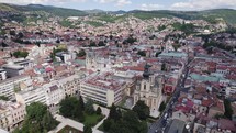 Beautiful cityscape of Sarajevo Bosnia and Herzegovina, aerial orbit roman city