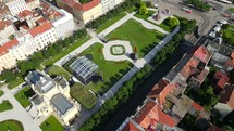 Aerial shot drone orbits to the left over Park Josipa Jurja Strossmayera in Zagreb, Croatia