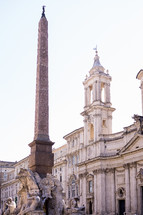 Obelisk at Bernini's Fountain of the Four Rivers in the Piazza Navona in Rome Italy