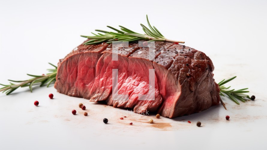 A flavorful bison sirloin piece showcased in a close-up realistic photo against a white background Generative AI