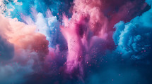 Colour burst, powder smoke burst. pink and blue space, etherial