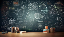 Chalkboard filled with formulas representing the education
