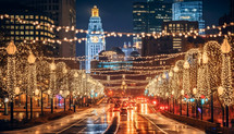 City Illuminated With Christmas Lights
