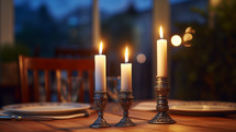 Candles at the dinner table.