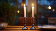 Candles before Sabbath Day in Jewish household.