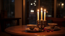 Candles at the table for evening dinner.