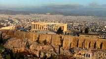 Greece Aerial Footage of Athens' Acropolis and Surrounding Attractions in 4K Quality Paralax Drone