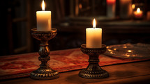 Candles before Sabbath Day in Jewish household.