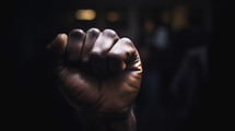 AI Generated Image. Fist of Afro-American Protestors on a dark background. Black Lives Matter concept