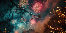Fireworks from central park in New York City at New Year's Eve. 
