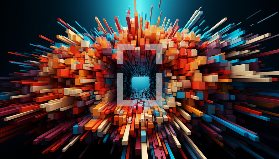A colorful explosion of digital pixels 