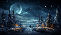 Christmas night Landscape in winter mountains