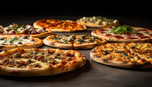 Pizza in different flavors on the black table