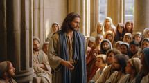 Jesus preaching the Word of God to the crowd in the temple
