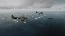 Warfare Fighter Airplanes Travel In Formation Above The Clouds Clouds Flying Fortress Animation