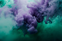 AI Generated Image. Infrared shot of the abstract purple and green fluffy pastel ink smoke cloud in water