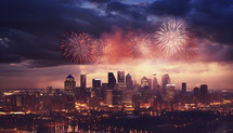 spectacular fireworks display above a city skyline, creating a breathtaking celebration of Independence Day