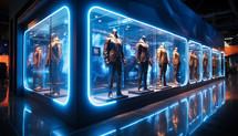 storefront with holographic displays 