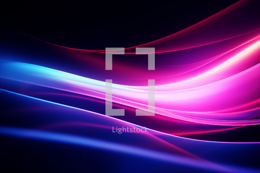 AI generated image. Abstract futuristic background with magenta and blue glowing waves