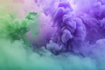 AI Generated Image. Infrared shot of the abstract purple and green fluffy pastel ink smoke cloud in water