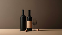 A minimalistic design with a single wine bottle and a cork.