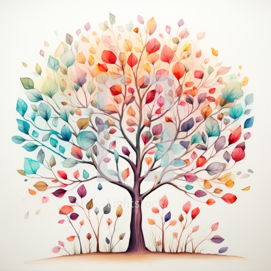 Cute watercolor tree artwork Generative AI