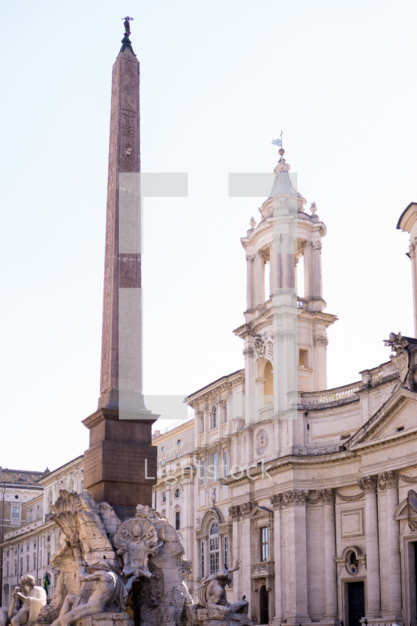 Obelisk at Bernini's Fountain of the Four Rivers in the Piazza Navona in Rome Italy