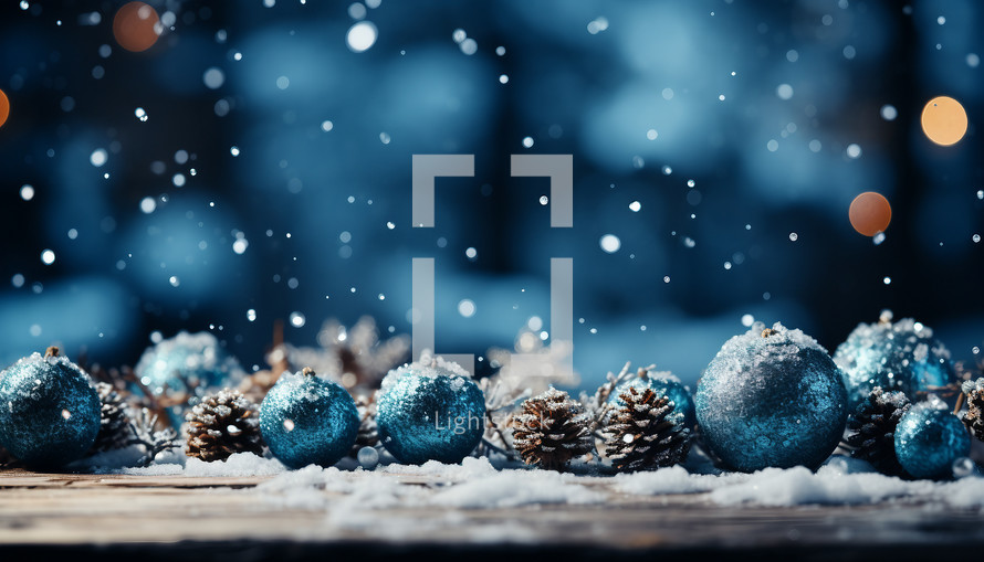 Christmas Winter Background With Snow and Balls
